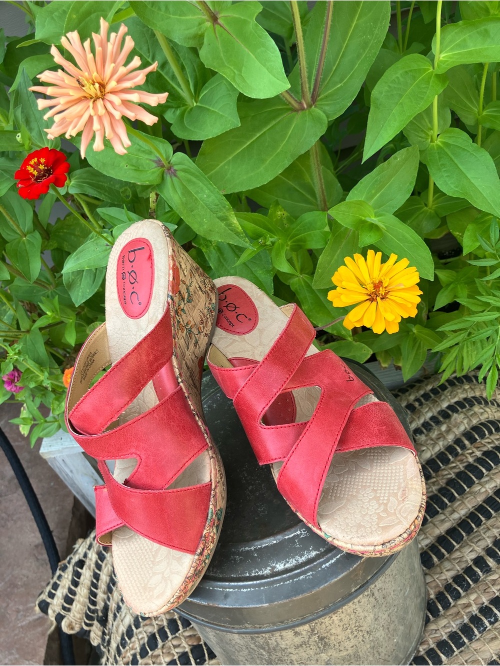b.o.c. Red Women's Wedge Slide Sandals